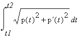 int(sqrt(p(t)^2+`p`(t)^2),t = t1 .. t2)